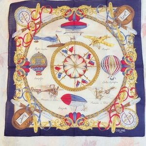 Celine Navy and GoldCotton Scarf with Aviation Motifs